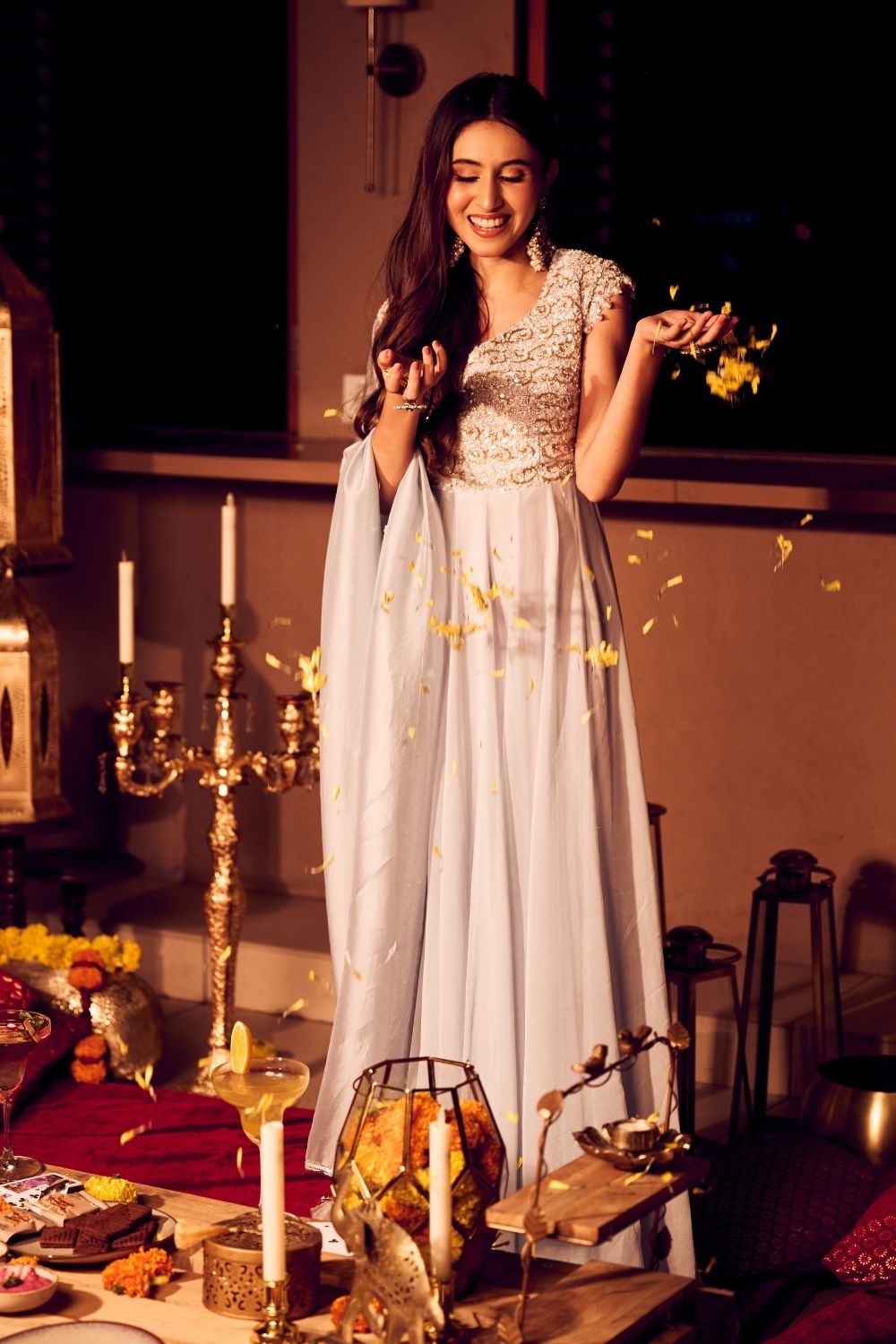 Ivory Song Lilac Georgette Kora Embellished Anarkali with Dupatta