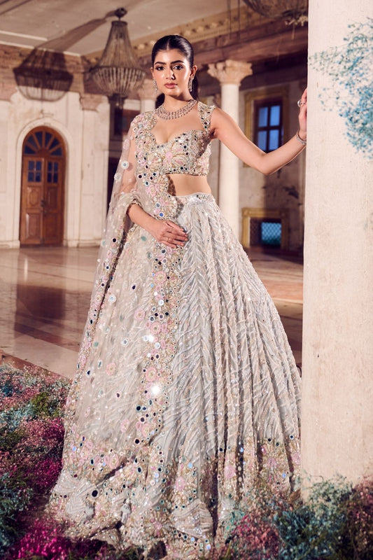 Chandni Powder Blue Mirrorwork Lehenga With Dupatta