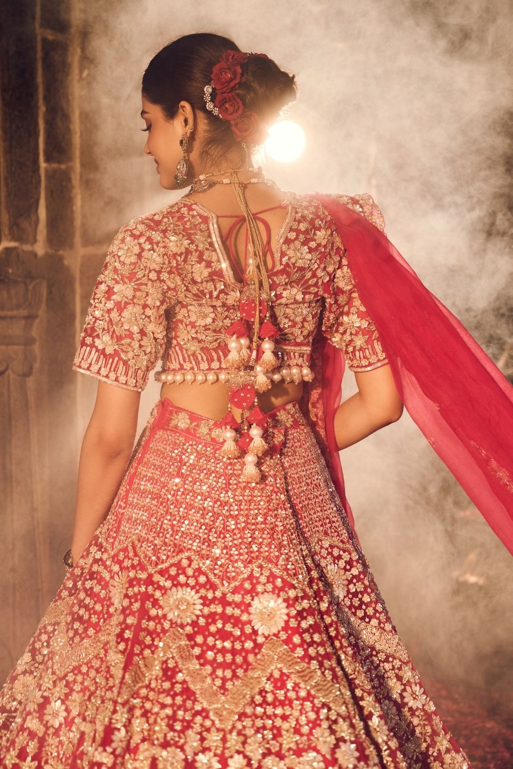 Jahanara Hot Pink Kora Organza Lining Shantoon Sequence Cutdana Bridal Lehenga Set