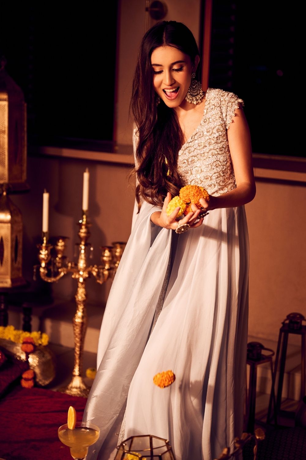 Ivory Song Lilac Georgette Kora Embellished Anarkali with Dupatta