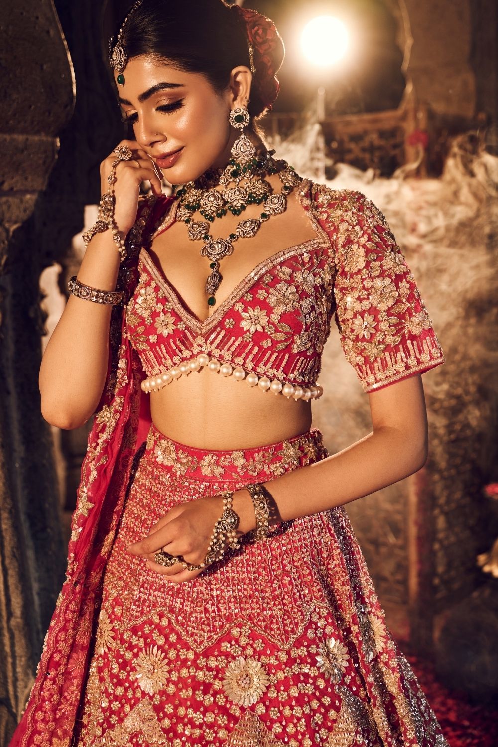 Jahanara Hot Pink Kora Organza Lining Shantoon Sequence Cutdana Bridal Lehenga Set