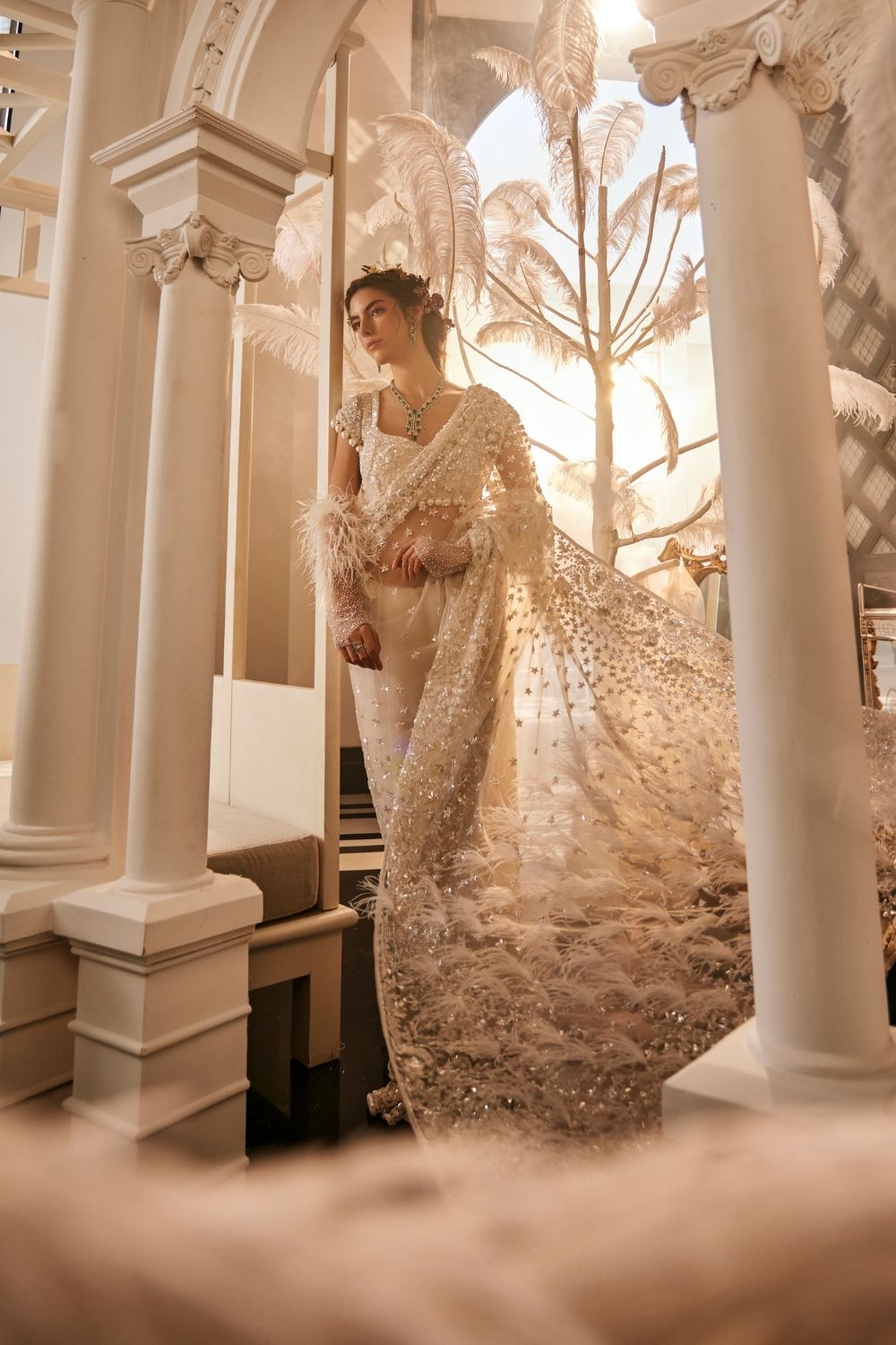 Aurora Ivory Embellished Net Saree and Blouse