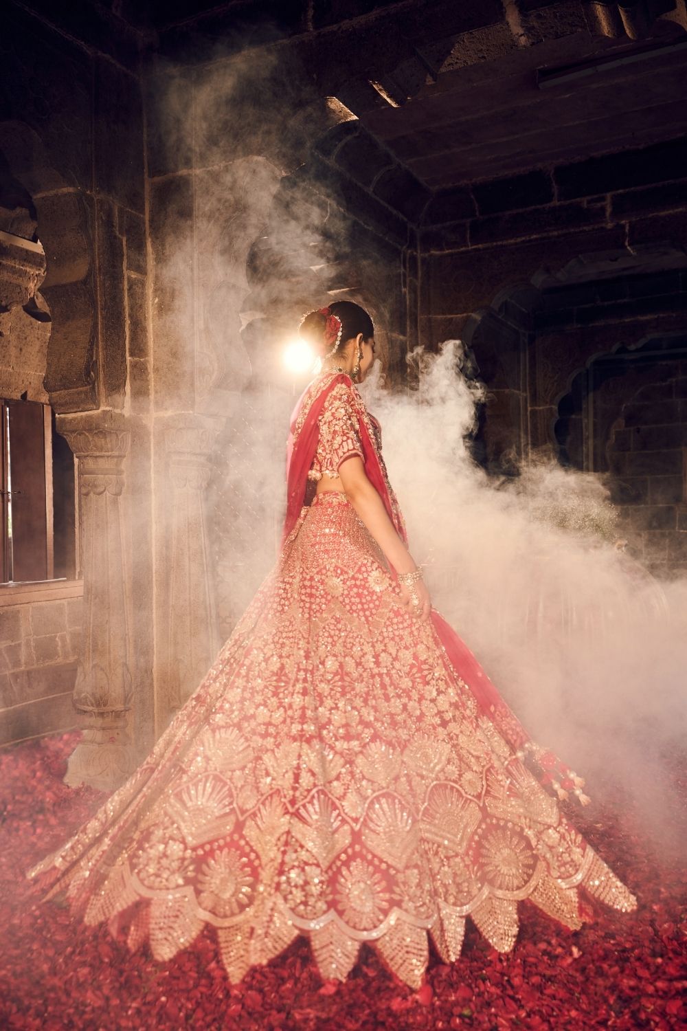 Jahanara Hot Pink Kora Organza Lining Shantoon Sequence Cutdana Bridal Lehenga Set