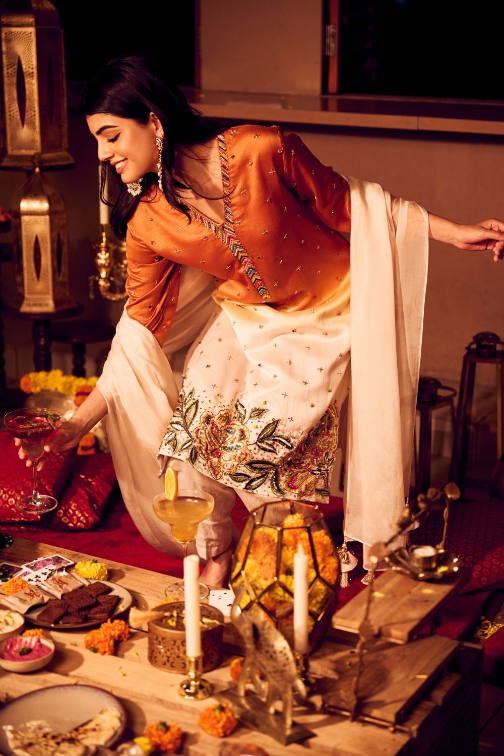 Fall Embrace Ivory Rust Chanderi Kora Embellished Suit set with dupatta