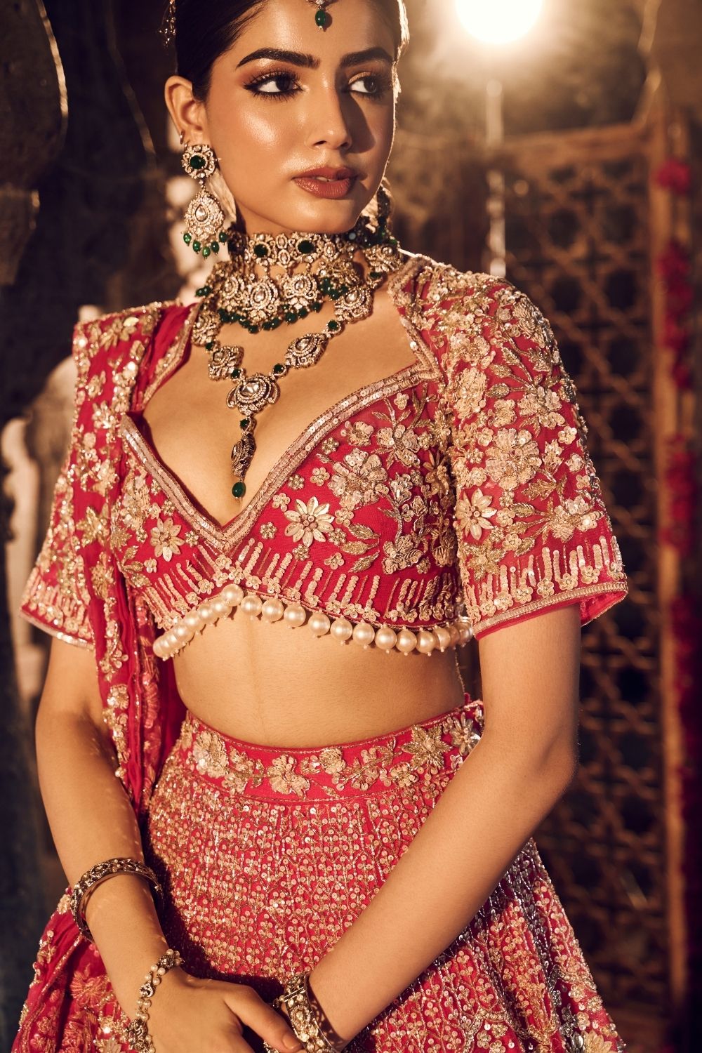 Jahanara Hot Pink Kora Organza Lining Shantoon Sequence Cutdana Bridal Lehenga Set