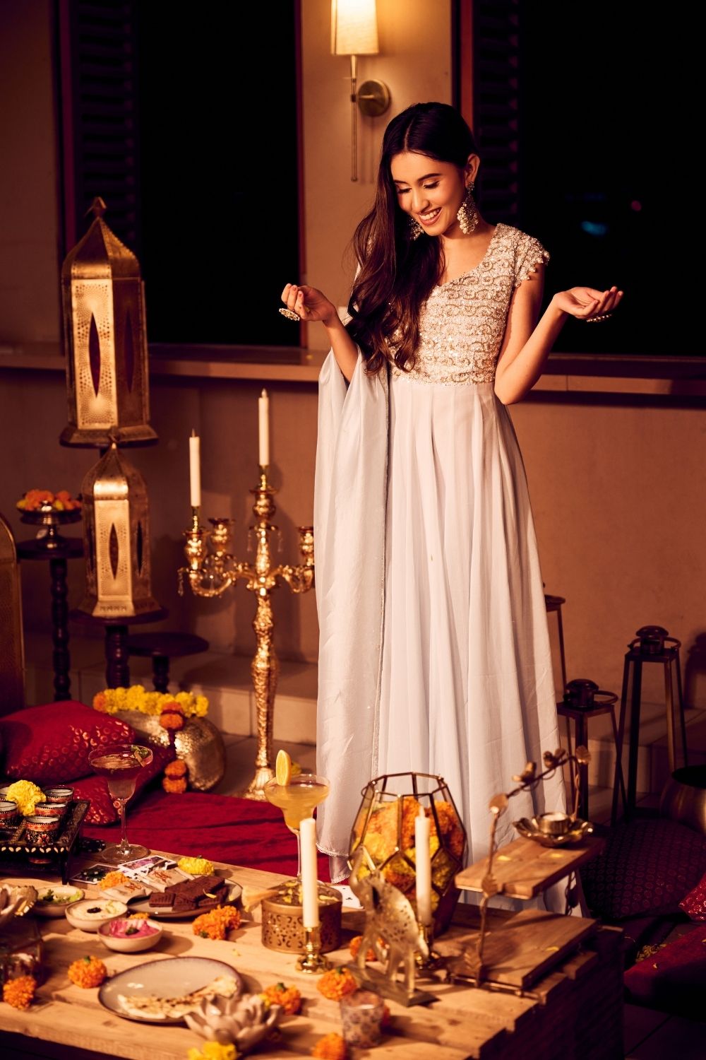 Ivory Song Lilac Georgette Kora Embellished Anarkali with Dupatta