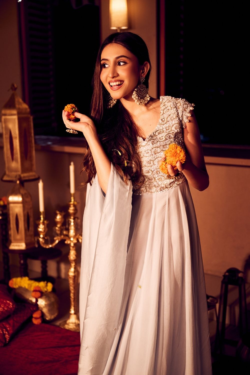 Ivory Song Lilac Georgette Kora Embellished Anarkali with Dupatta