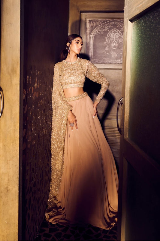Calypso Golden Net Bridal Lehenga Set