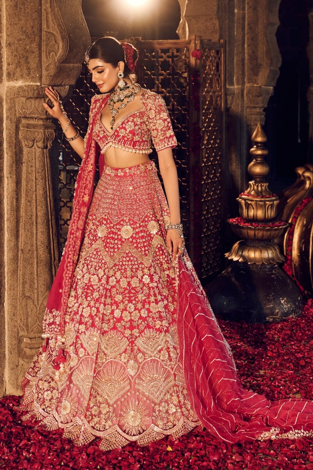 Jahanara Hot Pink Kora Organza Lining Shantoon Sequence Cutdana Bridal Lehenga Set