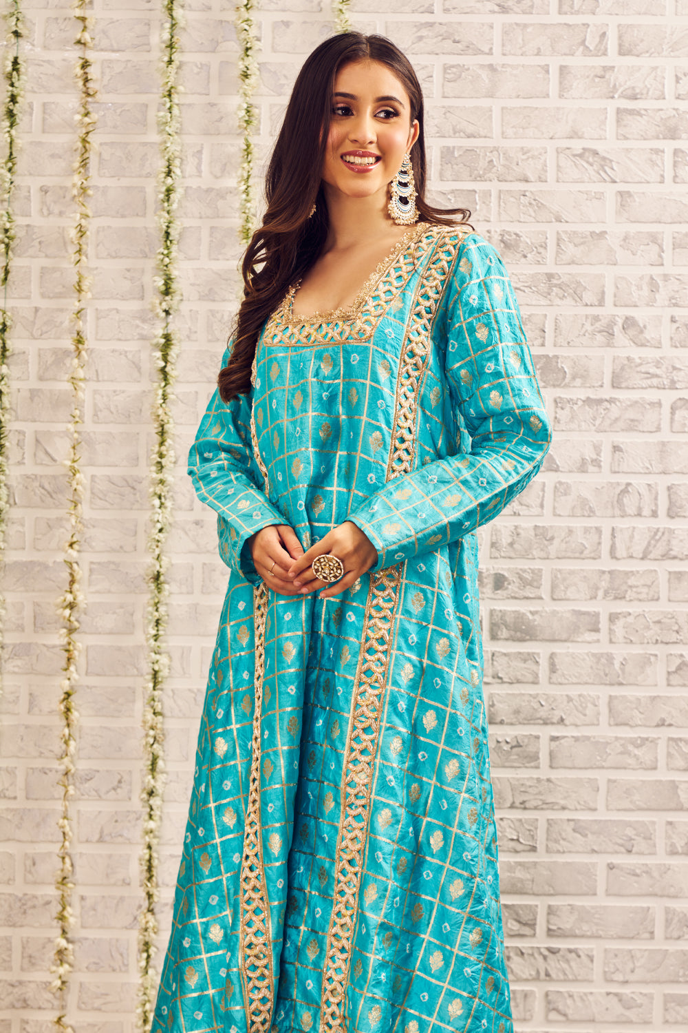Shagna Ehsaas Blue Bandhani Textured Kurti with Pants