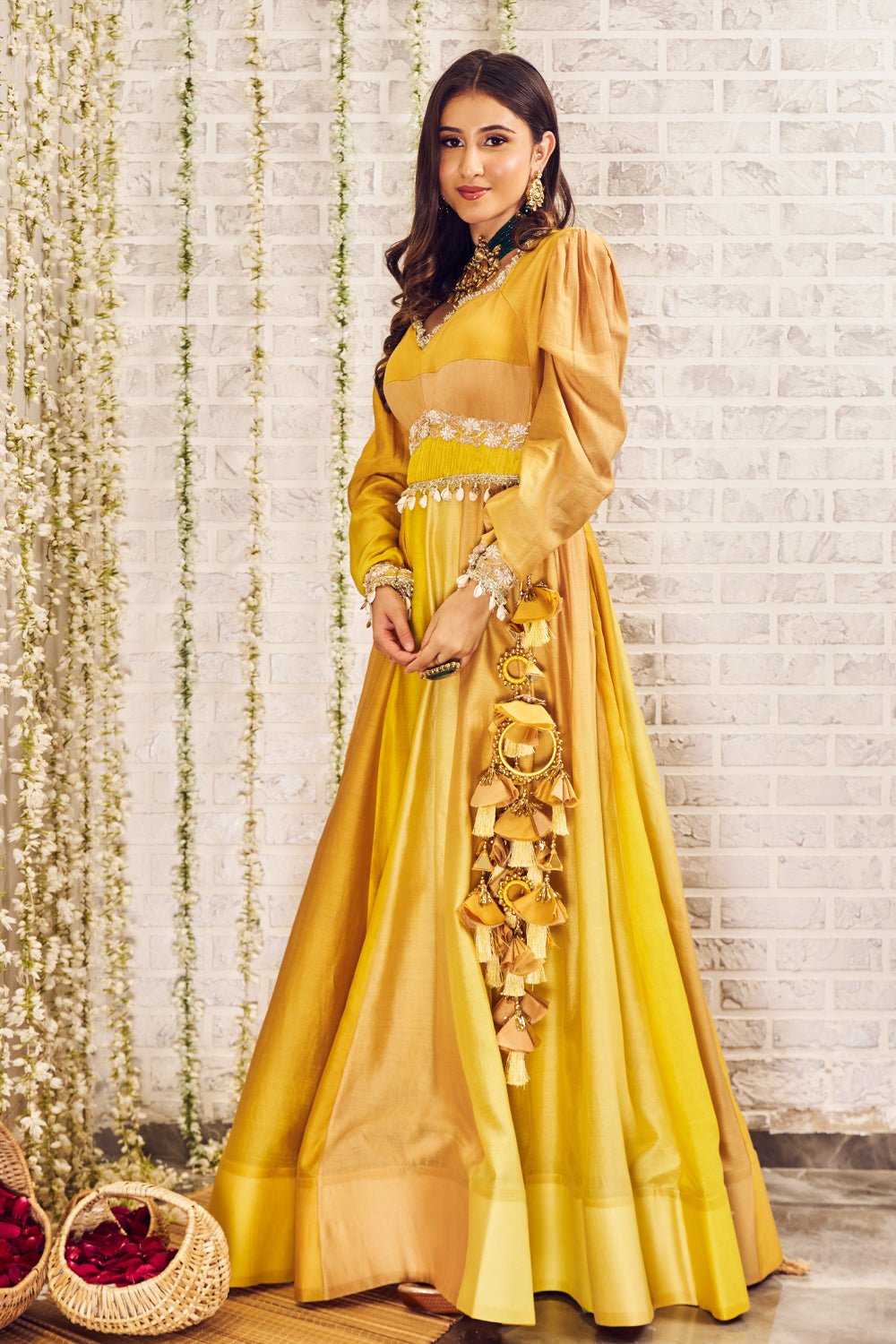 Shagna Ibadat Yellow Chanderi Anarkali