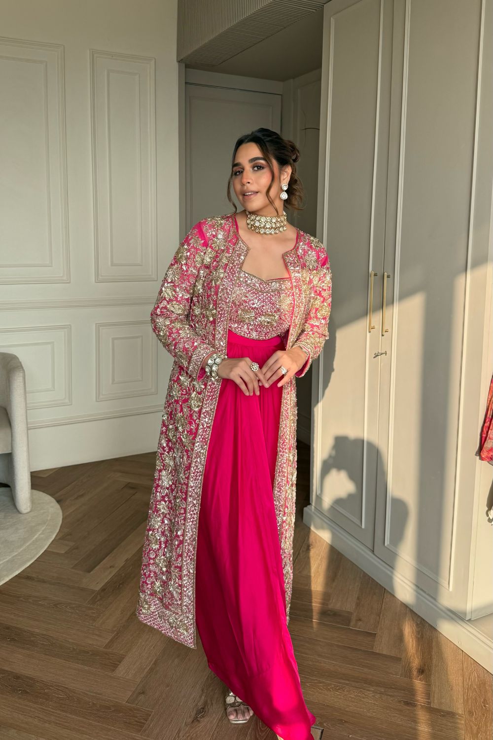 Summiyaa from House of Misu in Hot Pink Skirt and Blouse with Jacket