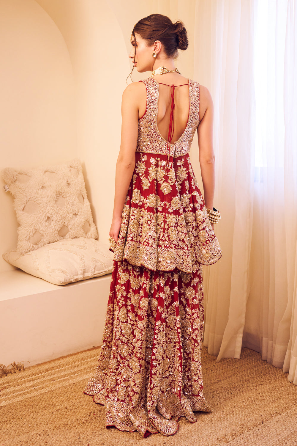 Rooh Maroon Organza Lining Shantoon Gulshan Peplum Kurti With Sharara