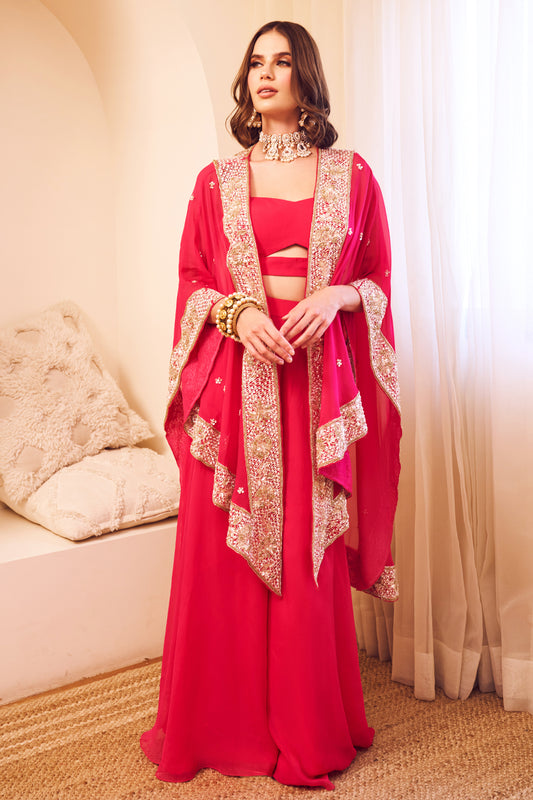 Mast Magan Pink Organza Lining Shantoon Embroidery Jashn Bahar Cape Set