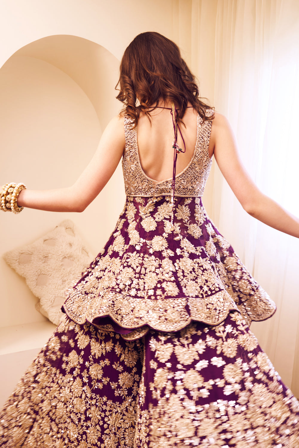 Rooh Purple Organza Lining Shantoon Embroidery Gul Peplum Kurti With Sharara