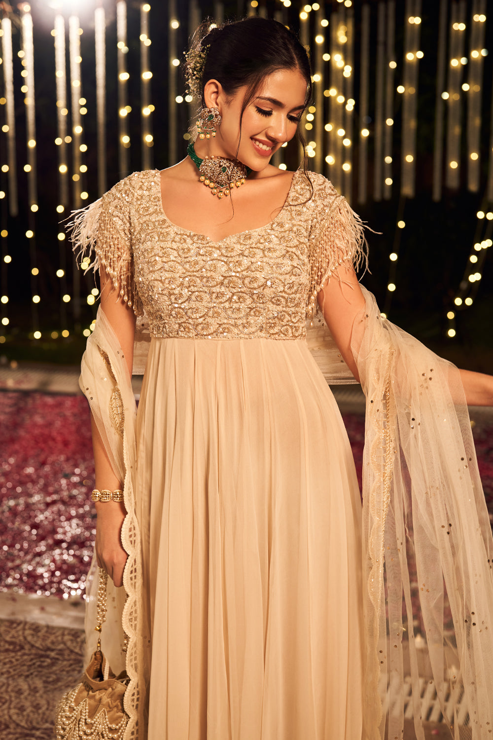 IVORY FEATHER ANARKALI (8154781155574)