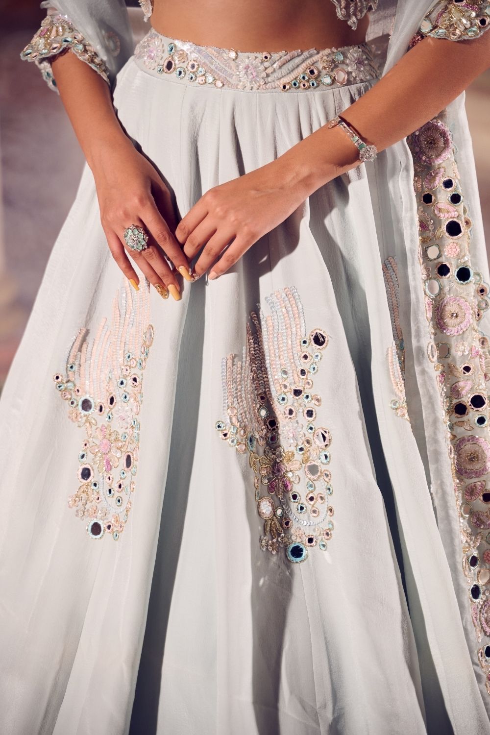 Darya Powder Blue Mirrorwork Lehenga with dupatta