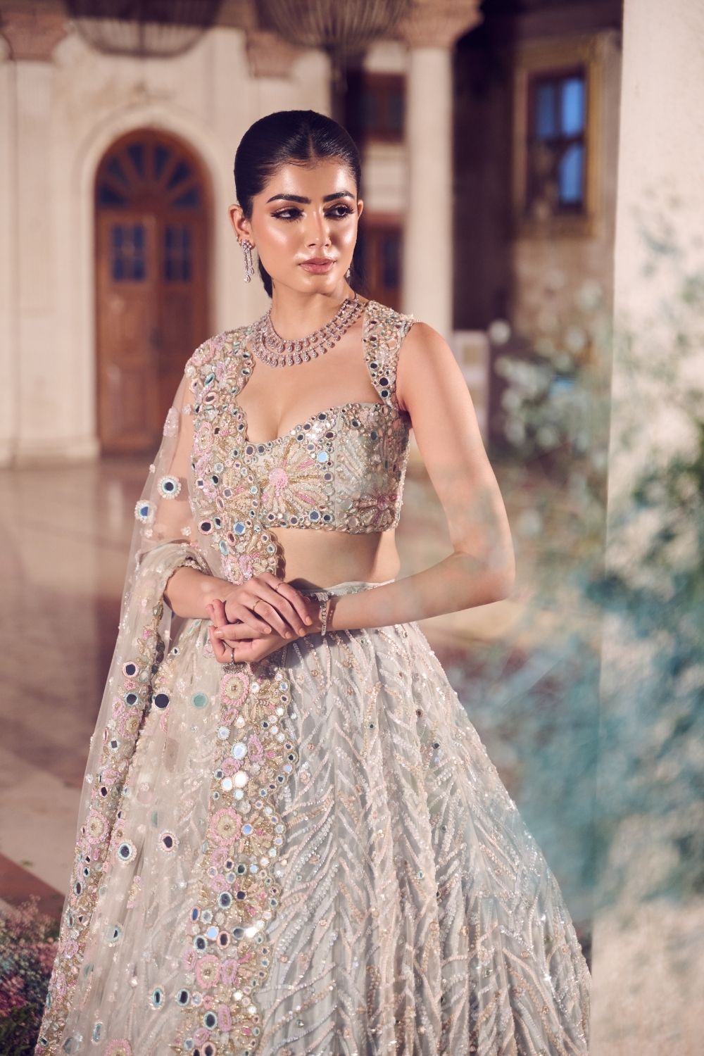 Chandni Powder Blue Mirrorwork Lehenga With Dupatta