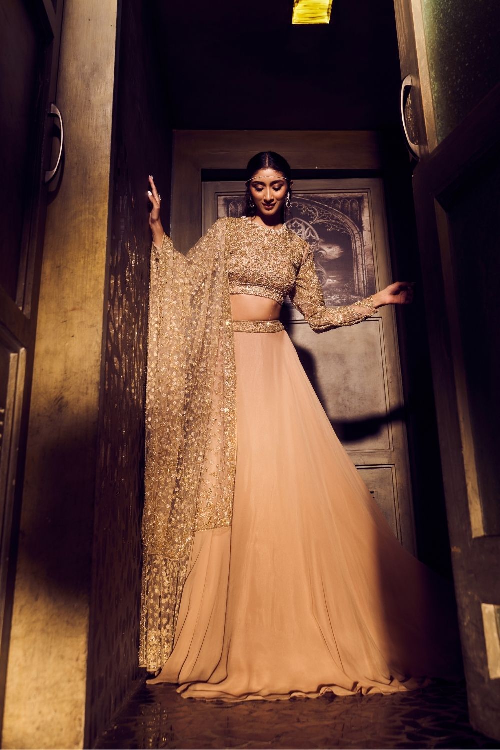 Calypso Golden Net Bridal Lehenga Set