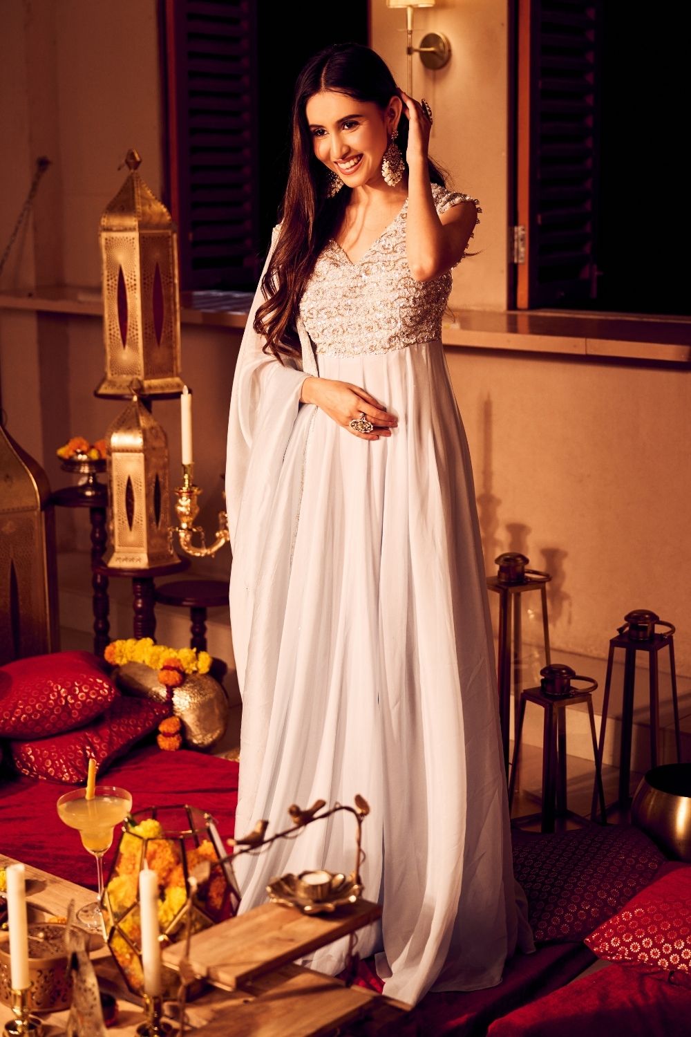 Ivory Song Lilac Georgette Kora Embellished Anarkali with Dupatta