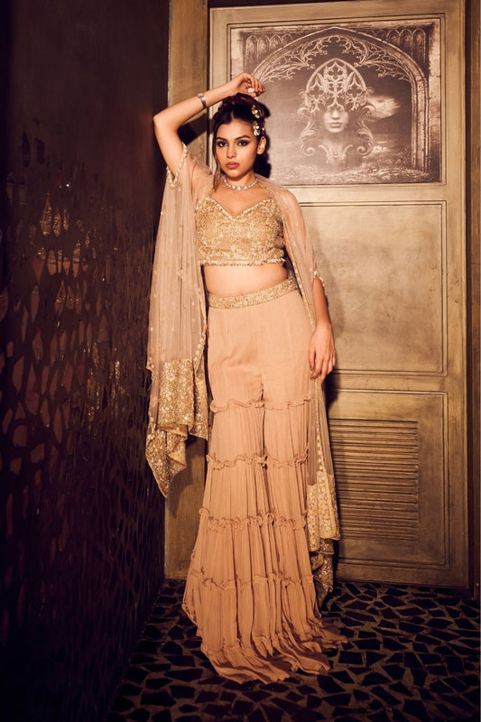 Maris Georgette Layered Garara with Net Bustier and Cape