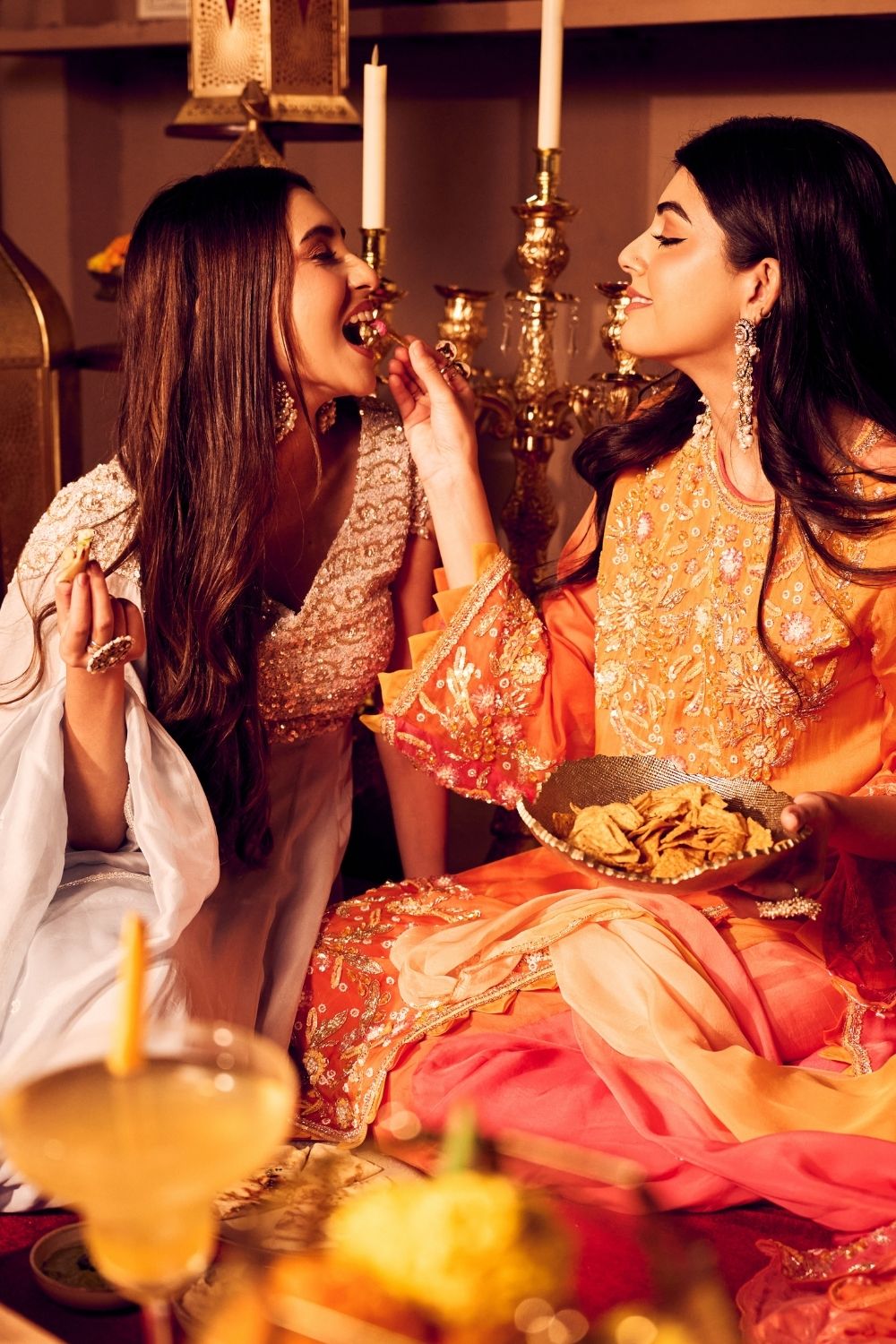 Saffron Glow Orange Viscose Organza Embellished Kurta Set with Dupatta