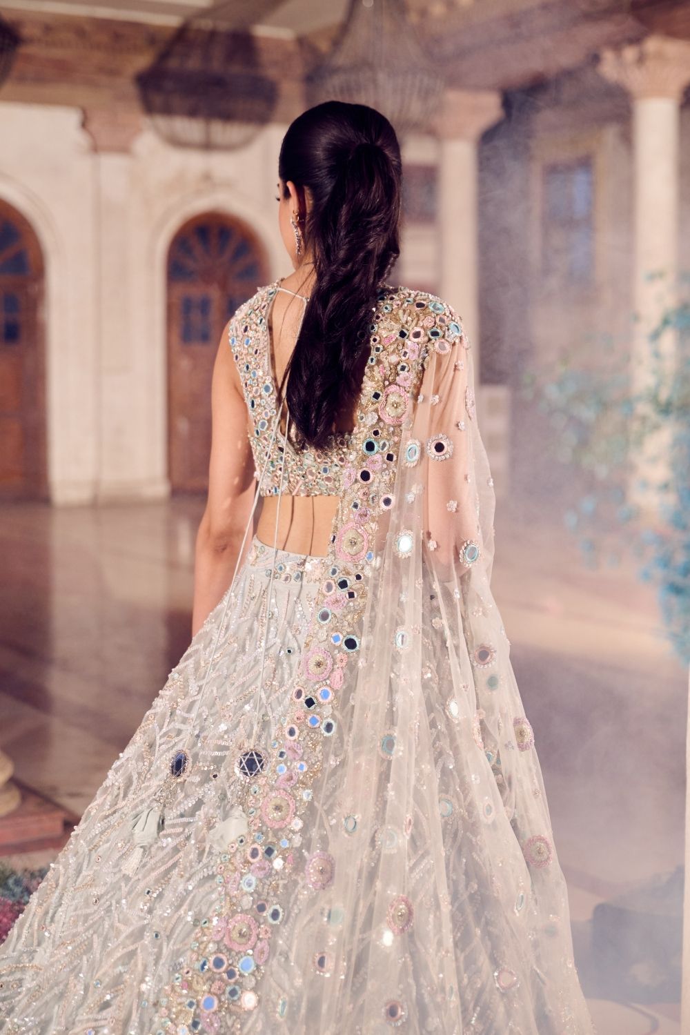 Chandni Powder Blue Mirrorwork Lehenga With Dupatta
