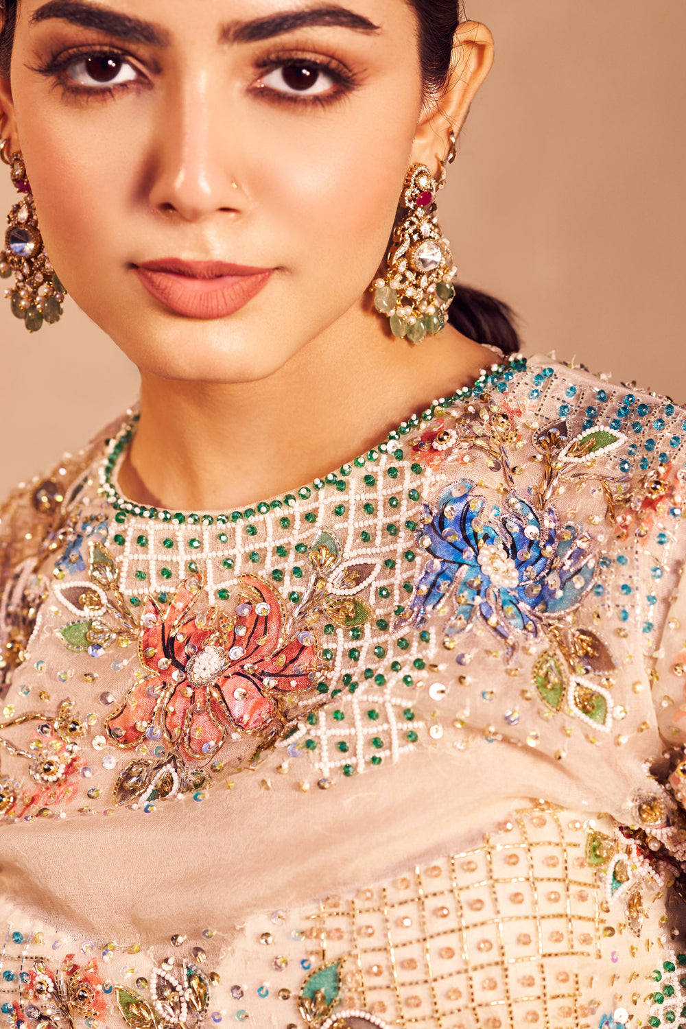 Meera Ivory Crepe Embellished Sequin Solid Pre-Draped Ruffle Saree With Blouse