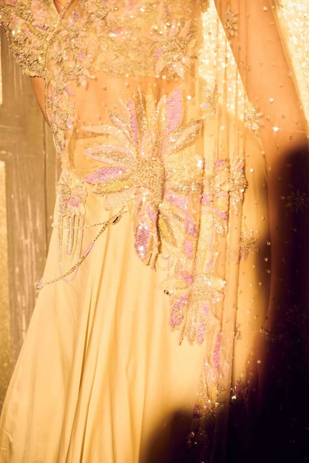 Lyra Green Ivory Ombre Embellished V-neck Satin Organza Net Lehenga with Dupatta