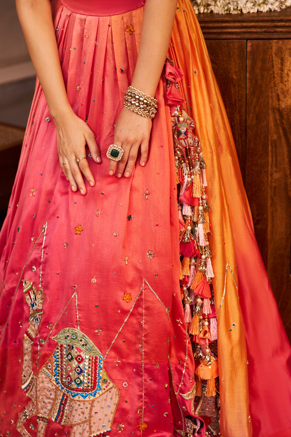 Madhubala Pink Chanderi At Sunset Embroidered Lehenga With Bustier