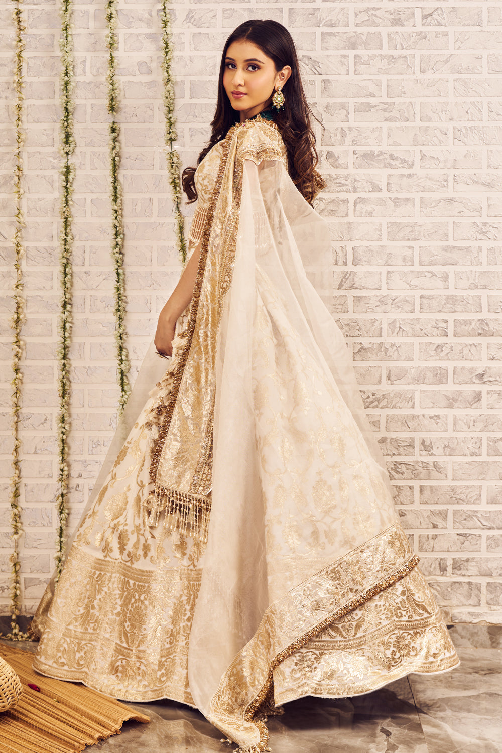 Shagna Rooh Ivory Banarasi Skirt and Blouse with Dupatta Set