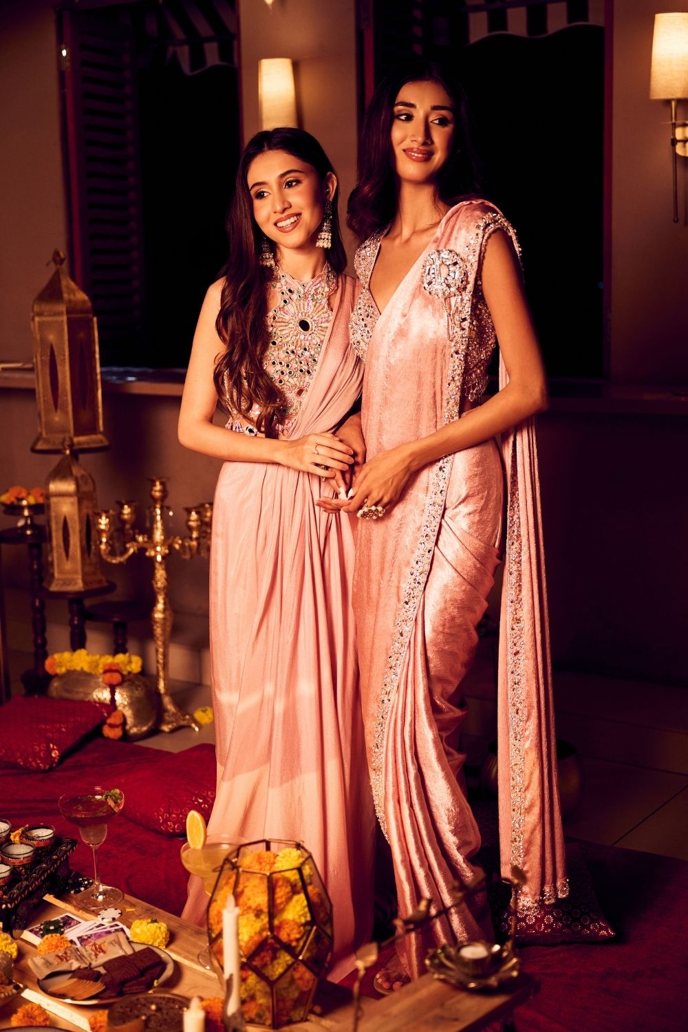 Blush Whisper Pink Crepe Embellished Cutdana Pre Drapped Saree