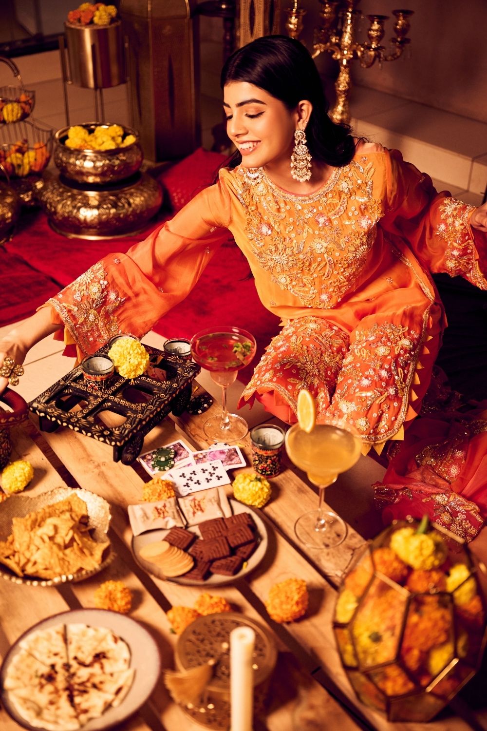 Saffron Glow Orange Viscose Organza Embellished Kurta Set with Dupatta