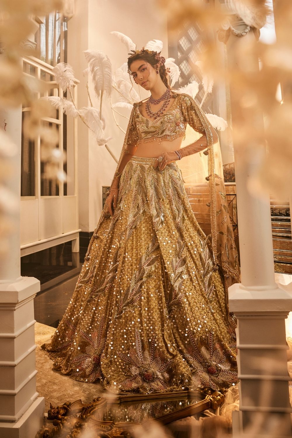Victoria Gold Embellished Crepe Lehenga and Blouse with Dupatta