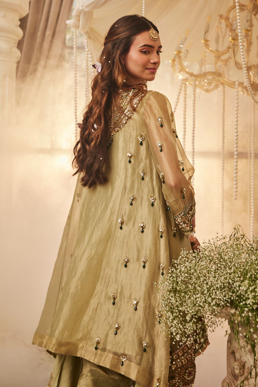 Moonlit Mint Hand Embroidered Tissue Suit Set