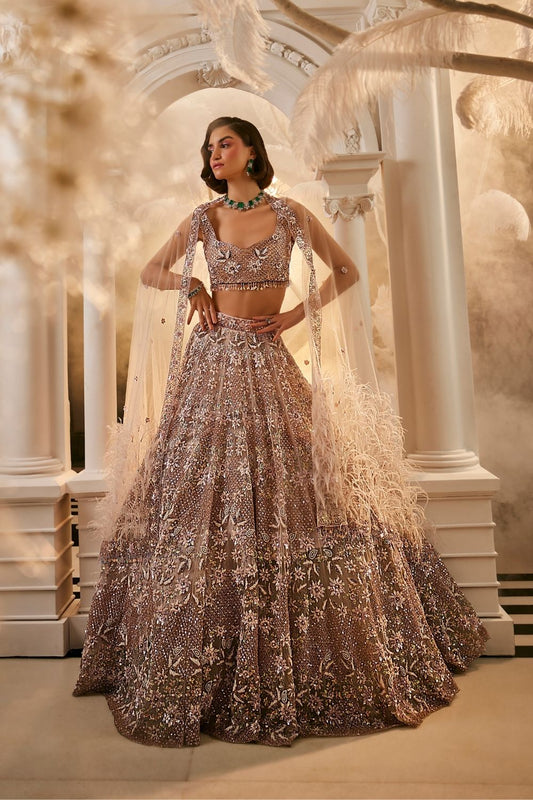 Venus Lilac Embellished Net Lehenga and Blouse with Dupatta