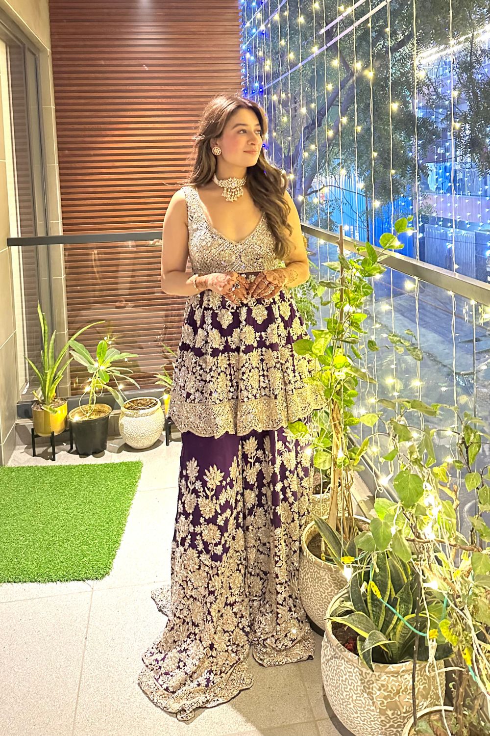 Ritika Bhandari in Rooh Purple Organza Lining Shantoon Embroidery Gul Peplum Kurti With Sharara