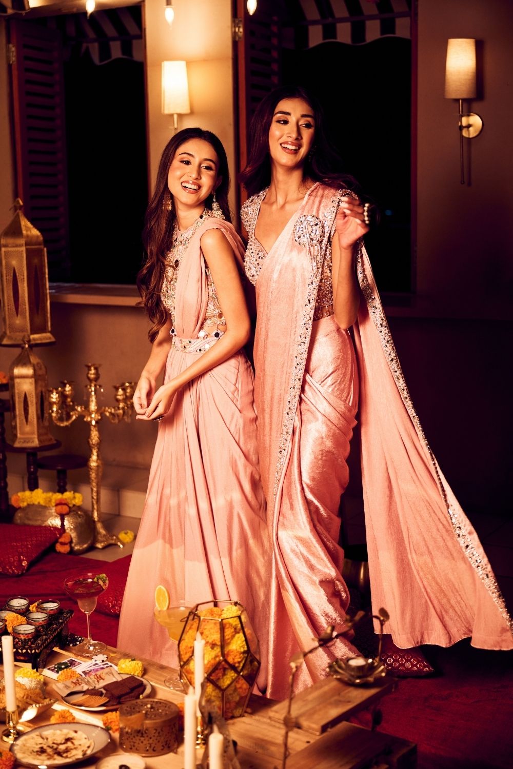 Blush Whisper Pink Crepe Embellished Cutdana Pre Drapped Saree