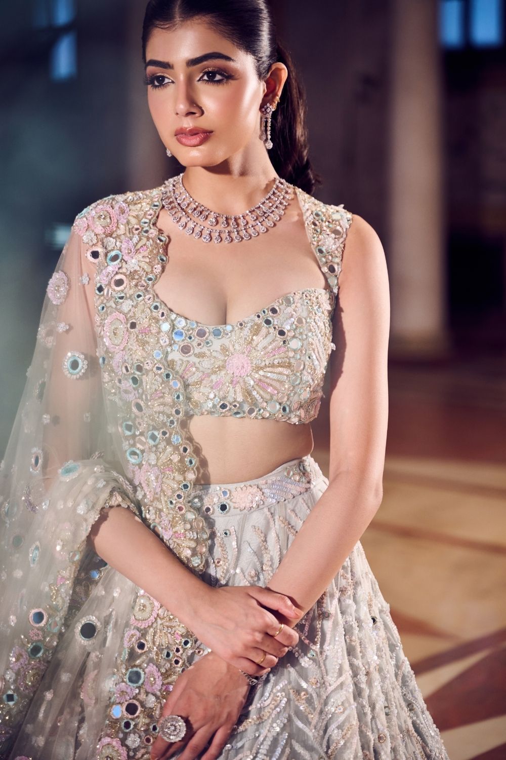 Chandni Powder Blue Mirrorwork Lehenga With Dupatta