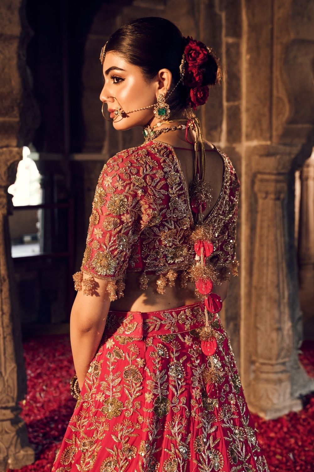 Sakina Hot Pink Satin Organza Kora Organza Lining Shanton Bridal Lehenga Set