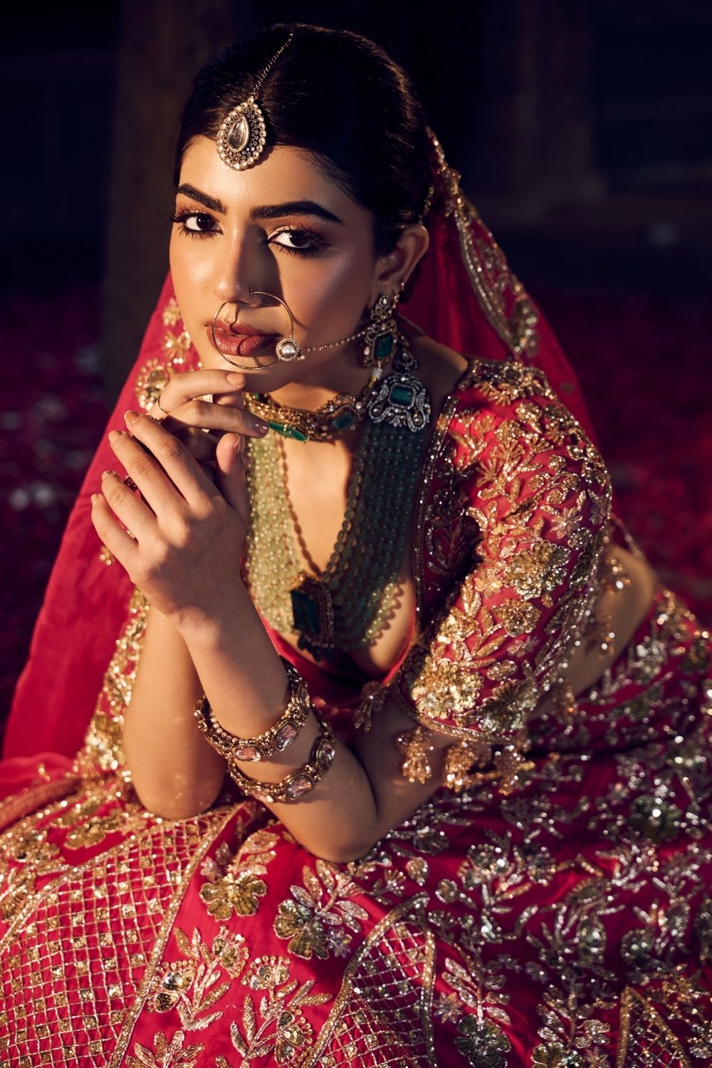 Sakina Hot Pink Satin Organza Kora Organza Lining Shanton Bridal Lehenga Set