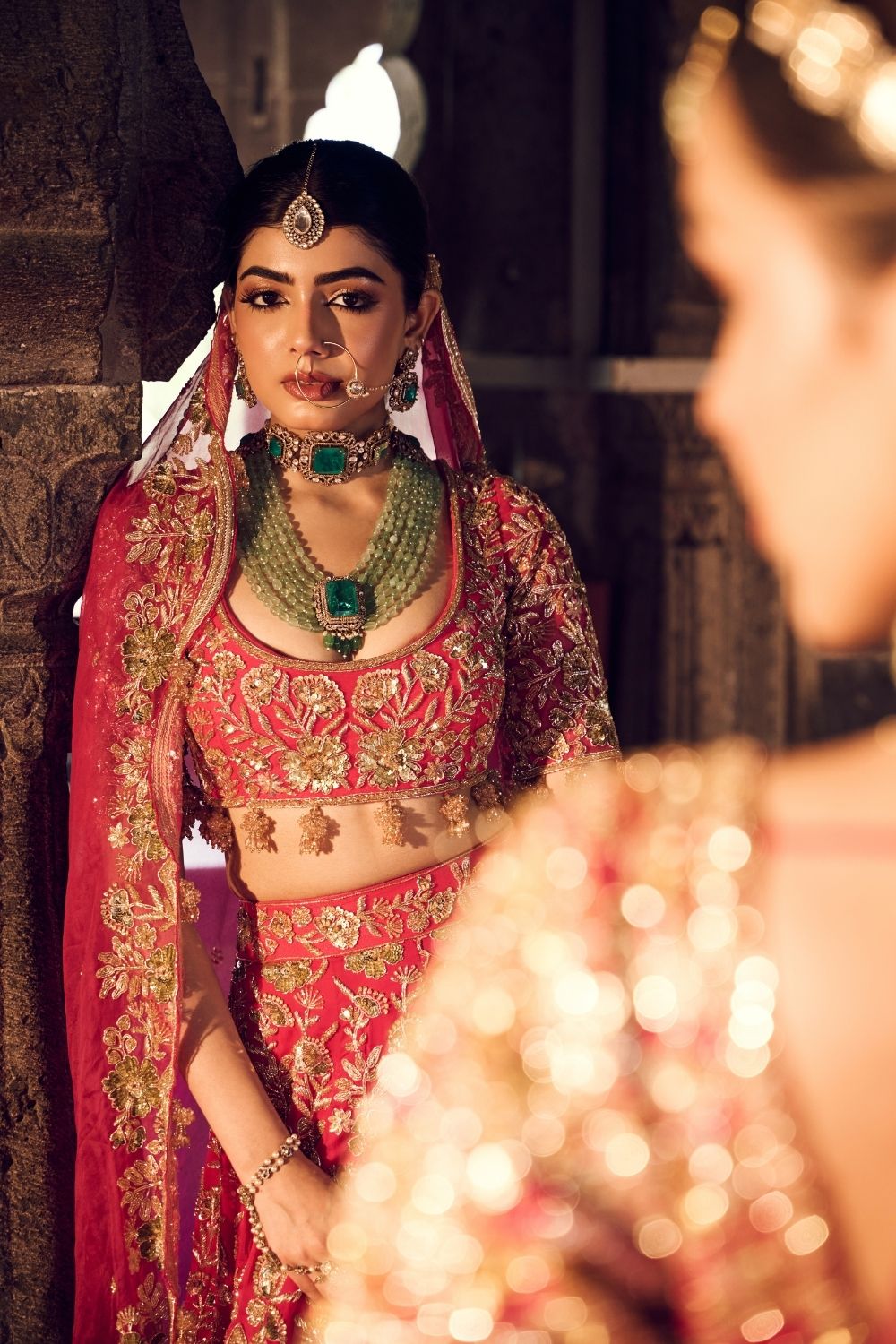 Sakina Hot Pink Satin Organza Kora Organza Lining Shanton Bridal Lehenga Set