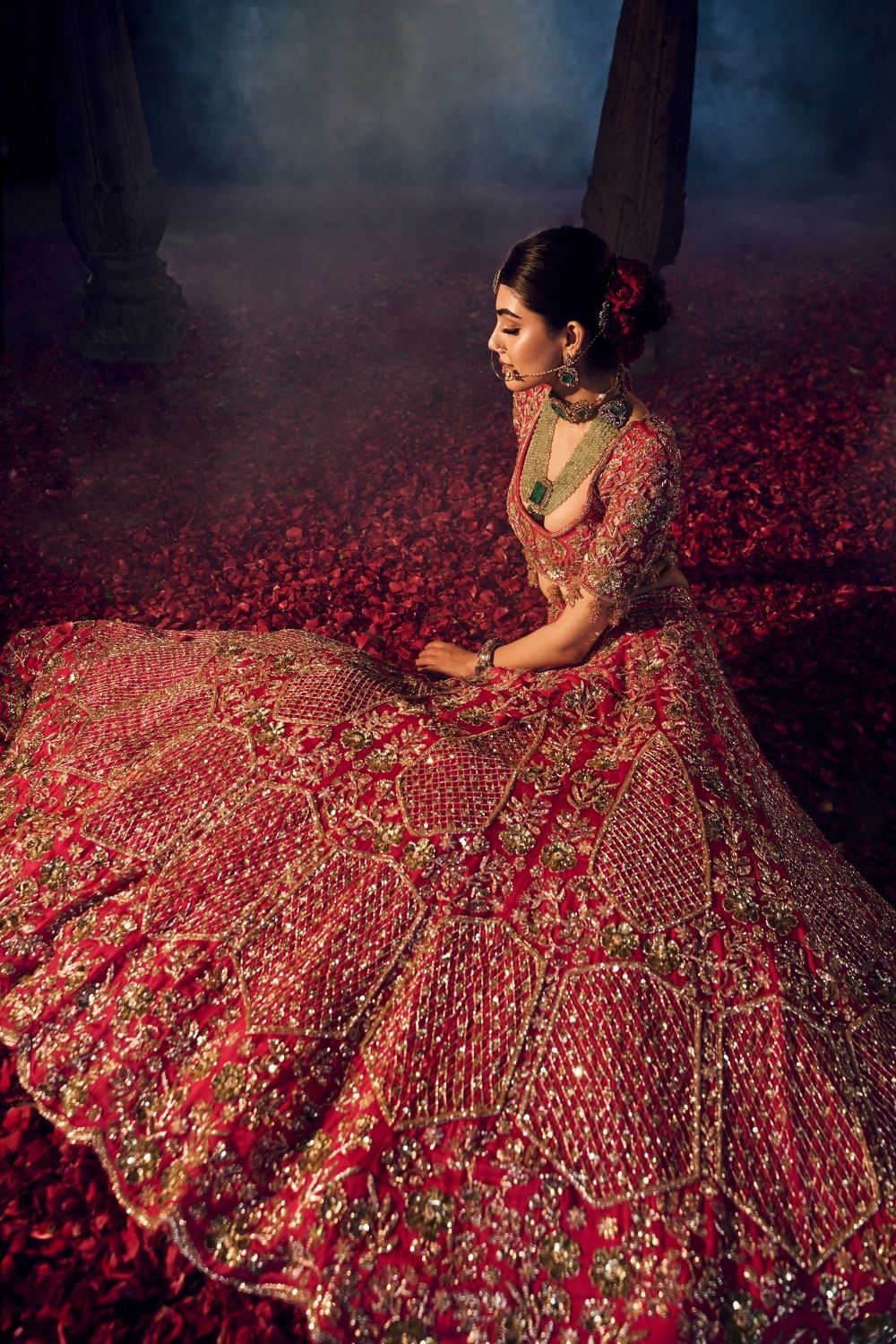 Sakina Hot Pink Satin Organza Kora Organza Lining Shanton Bridal Lehenga Set