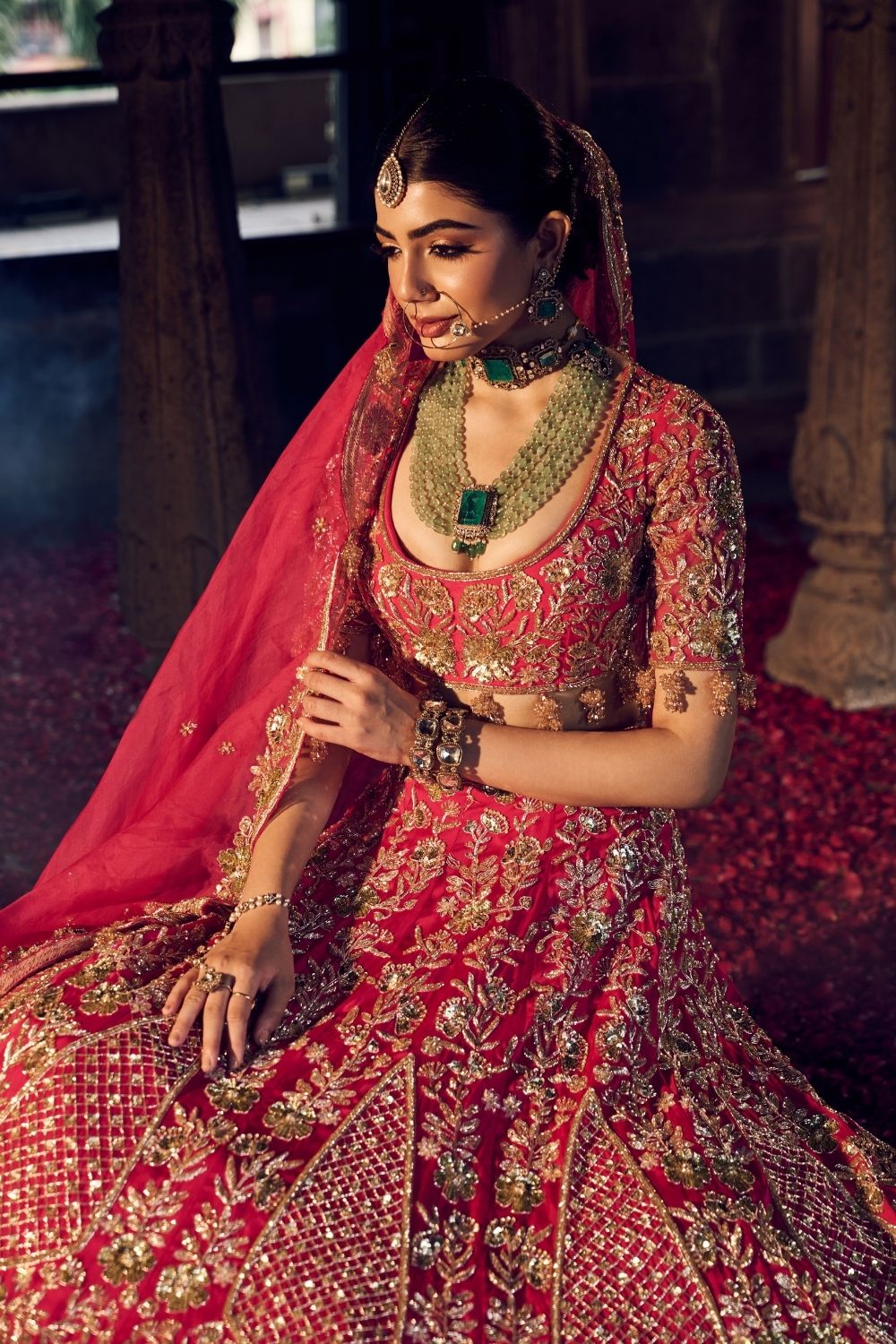 Sakina Hot Pink Satin Organza Kora Organza Lining Shanton Bridal Lehenga Set