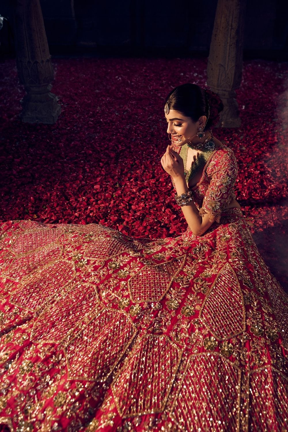 Sakina Hot Pink Satin Organza Kora Organza Lining Shanton Bridal Lehenga Set