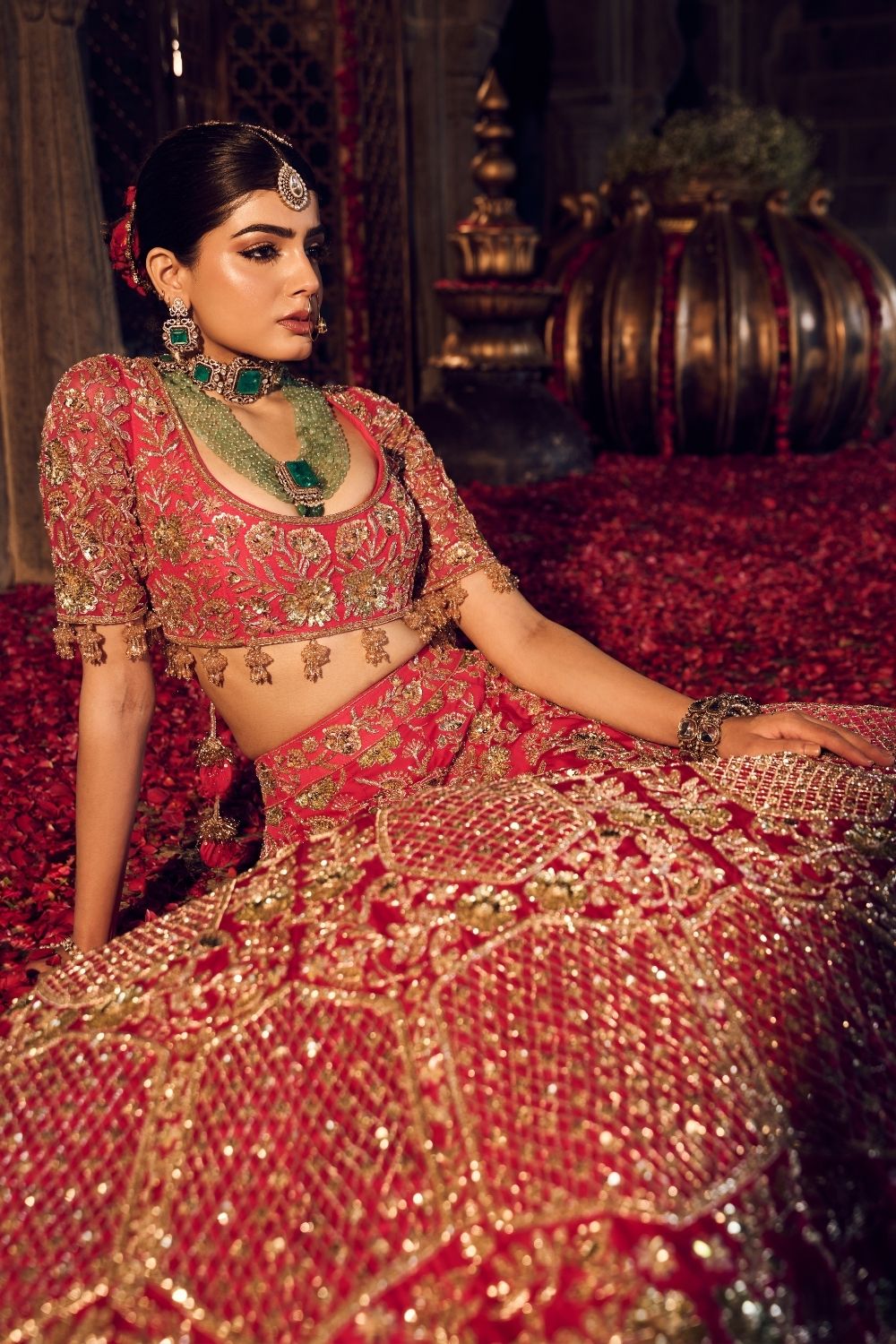 Sakina Hot Pink Satin Organza Kora Organza Lining Shanton Bridal Lehenga Set