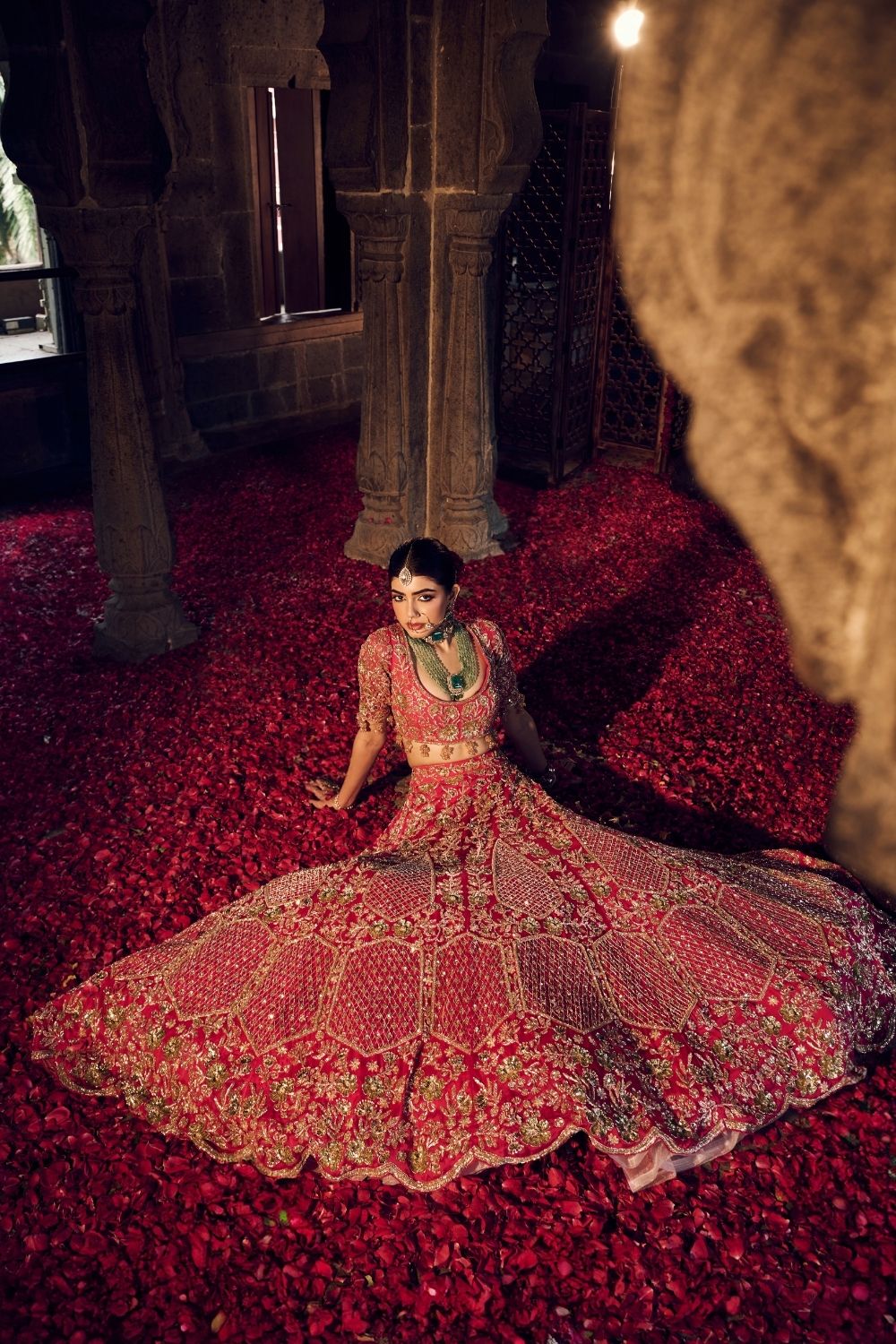 Sakina Hot Pink Satin Organza Kora Organza Lining Shanton Bridal Lehenga Set