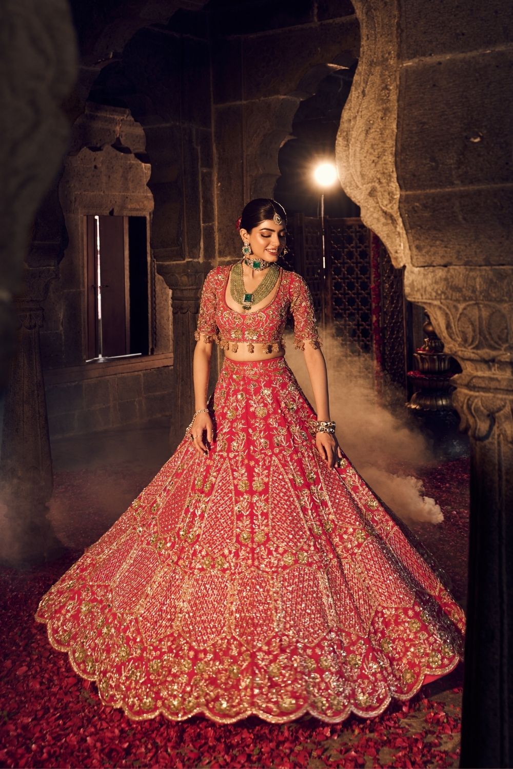 Sakina Hot Pink Satin Organza Kora Organza Lining Shanton Bridal Lehenga Set