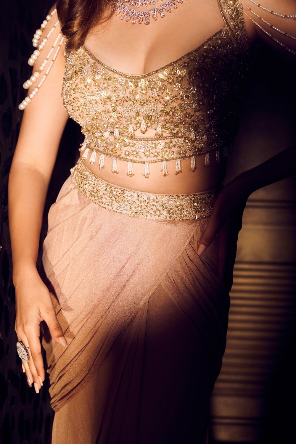 Opaline Crepe Fishcut Skirt with Net Blouse