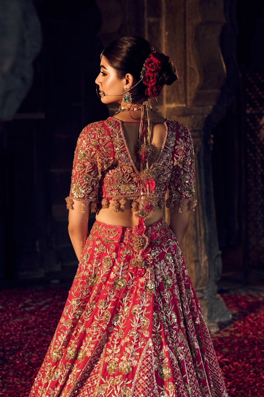 Sakina Hot Pink Satin Organza Kora Organza Lining Shanton Bridal Lehenga Set